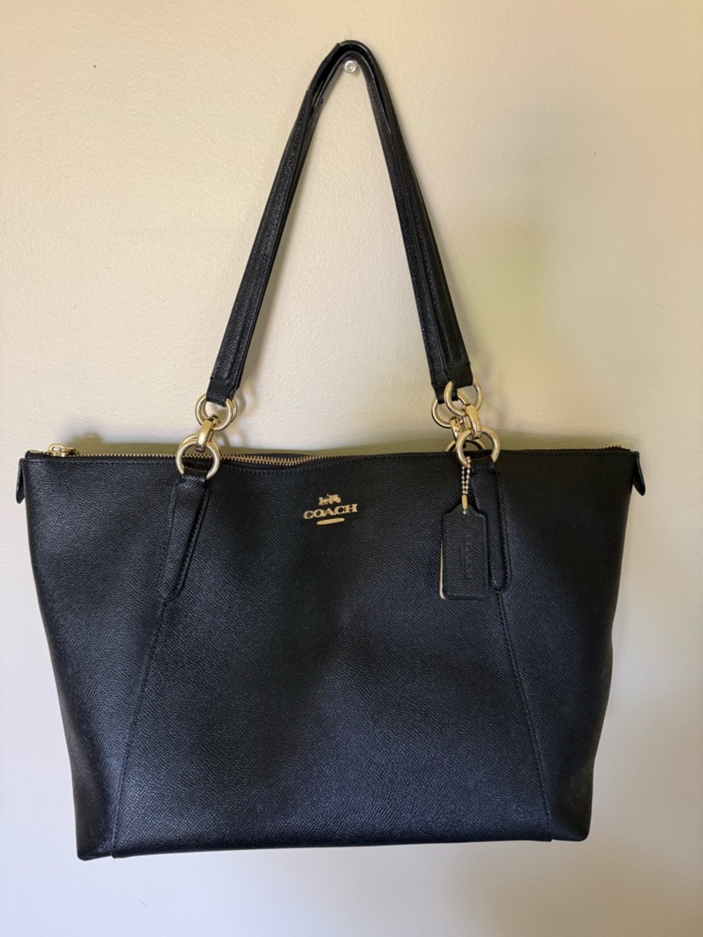 Coach Black Ava Crossgrain Leather Tote with Gold Hardware and Matching Wallet